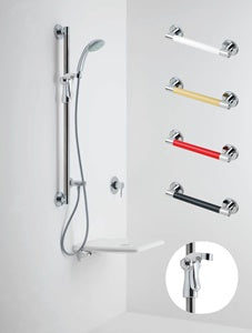 Stylish Colored Grab Bars with Stainless Steel Accents